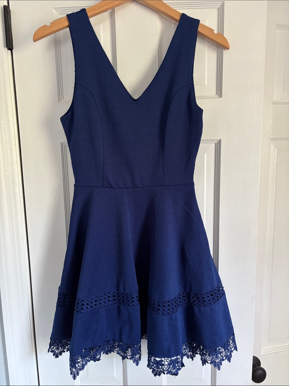 miami Deep Navy V-Neck Lace-Hem Fit & Flare Mini Dress